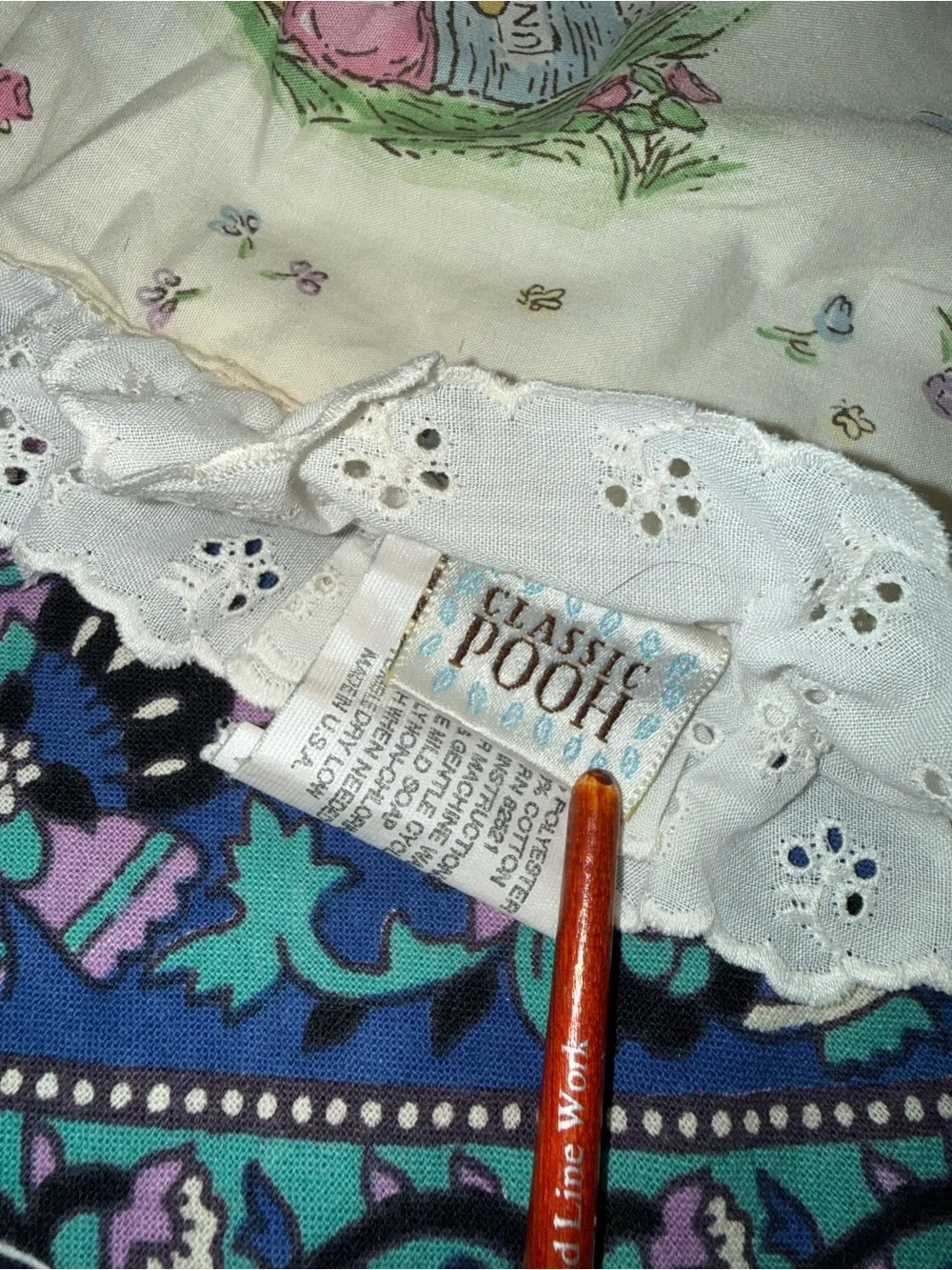 Disney Winnie the Pooh Cream Throw with Pastel Accents and Lace Trim